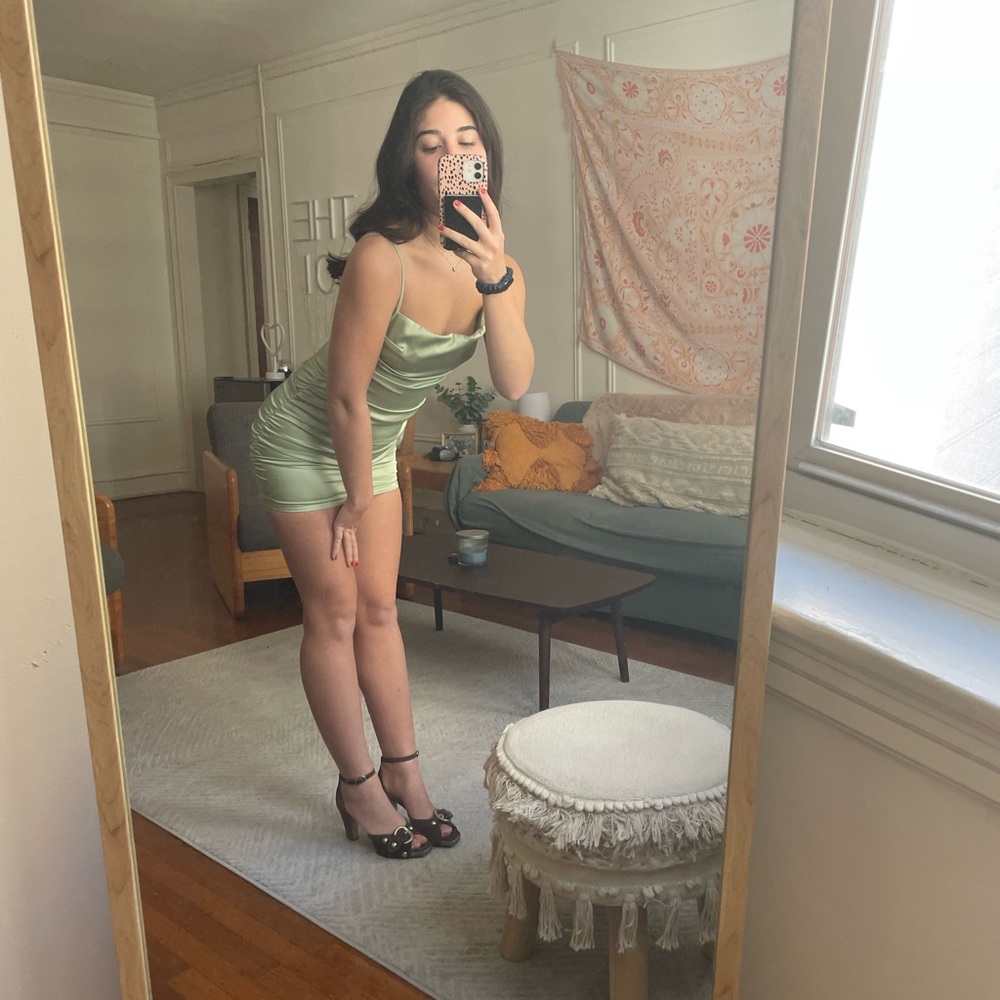 Pale Green Satin Oh Polly Backless Dress